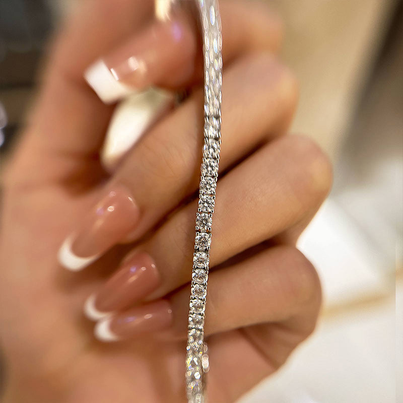 Romantic Simple White Round Cut Tennis Bracelet for Women In Sterling Silver