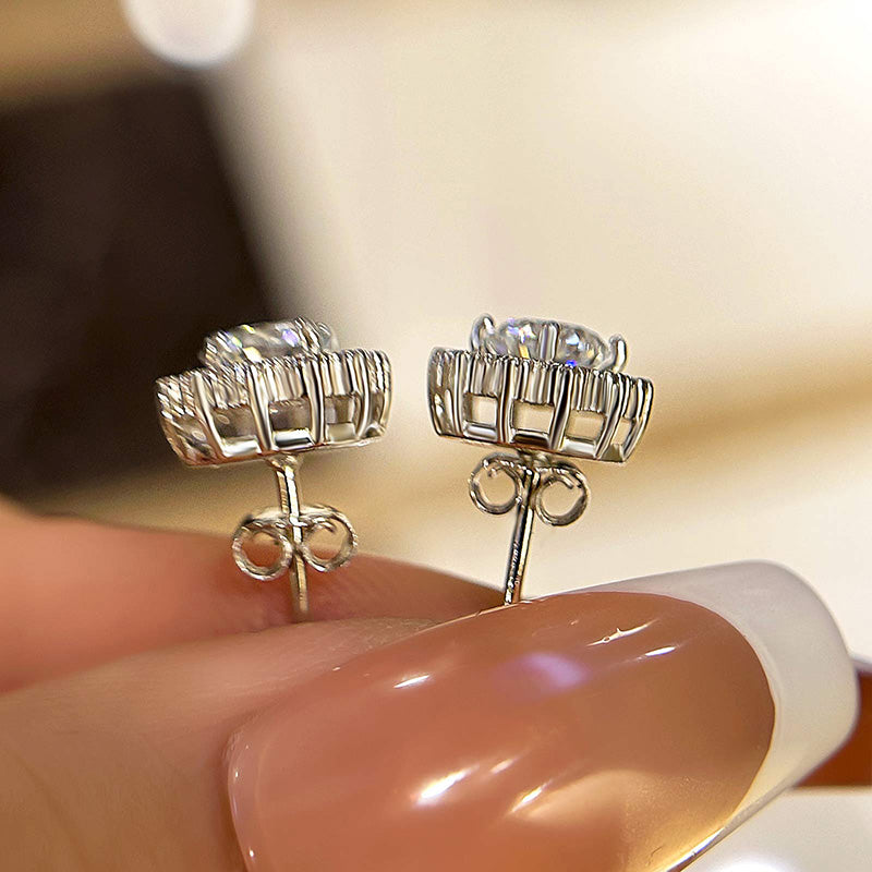 1.0Ct Moissanite Snowflake Stud Earrings In Sterling Silver