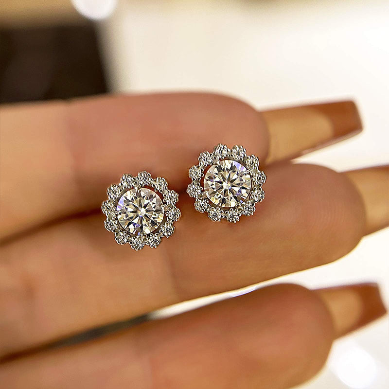 1.0Ct Moissanite Snowflake Stud Earrings In Sterling Silver