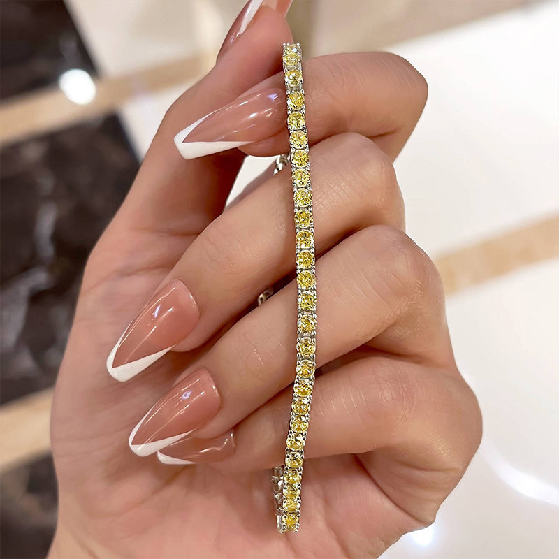 Classic Round Cut Yellow Sapphire Bracelet For Women In Sterling Silver