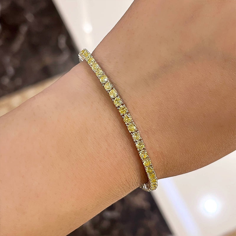 Classic Round Cut Yellow Sapphire Bracelet For Women In Sterling Silver