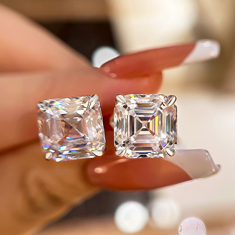 5.0Ct Classic Asscher Cut Women's Stud Earrings In Sterling Silver