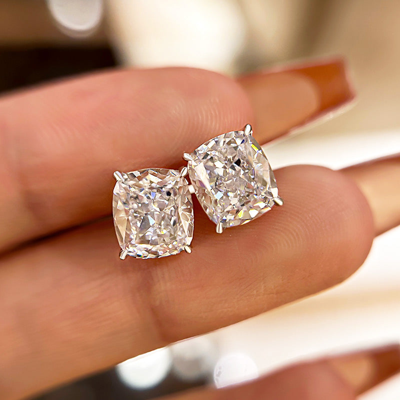 2.0Ct Classic Crushed Ice Cushion Cut Women's Stud Earrings In Sterling Silver