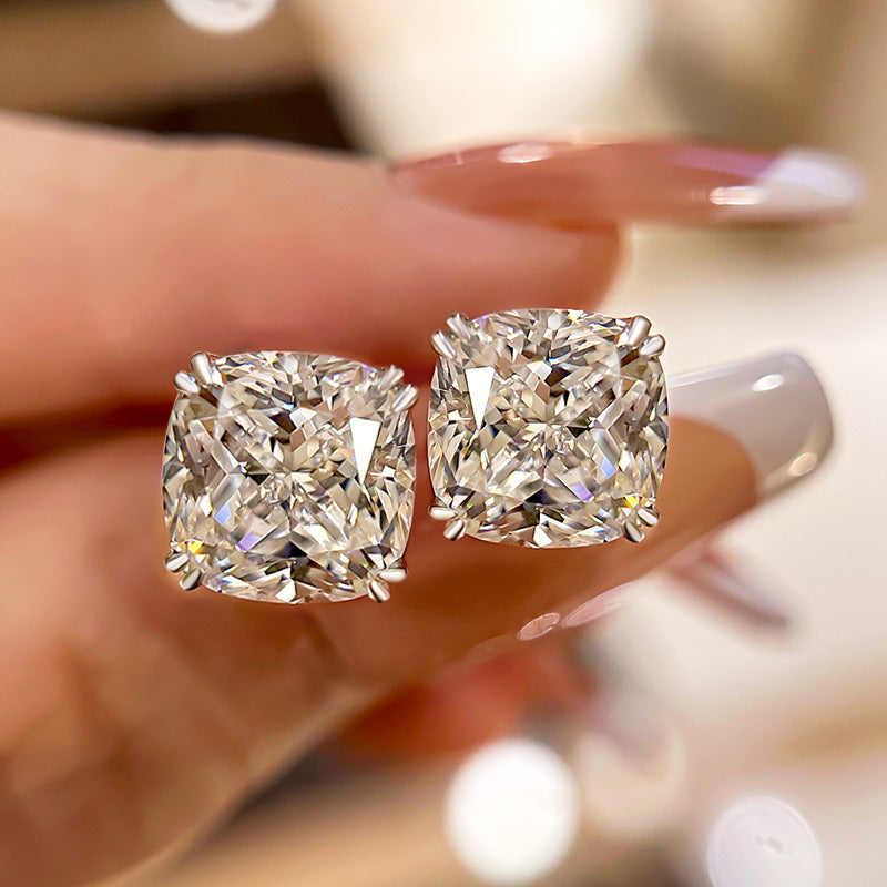 4.2Ct Glittering Crushed Ice Cushion Cut Stud Earrings For Women