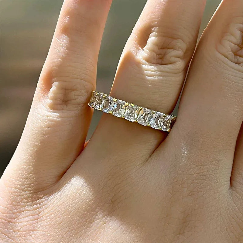 Elegant Radiant Cut Women's Wedding Band In Sterling Silver