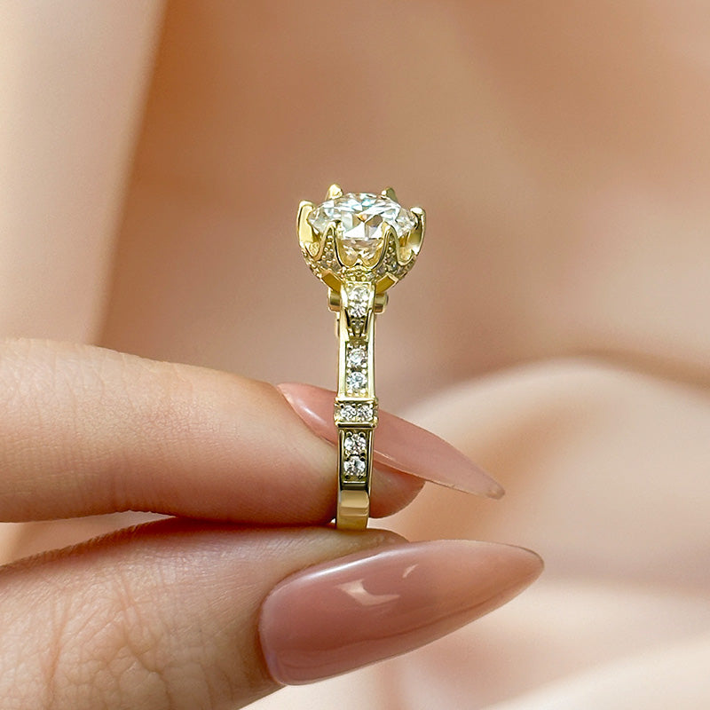 Moissanite Yellow Gold 2.0 Carat Round Cut Vintage Engagement Ring