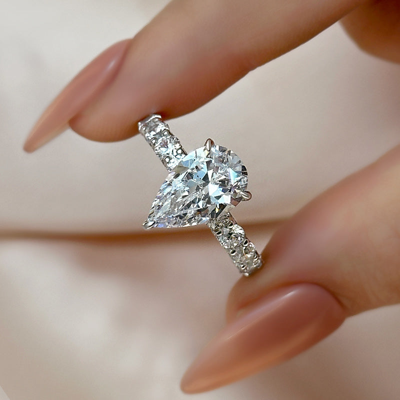 Ahabobo Luxurious 3Ct Pear Cut Engagement Ring In Sterling Silver