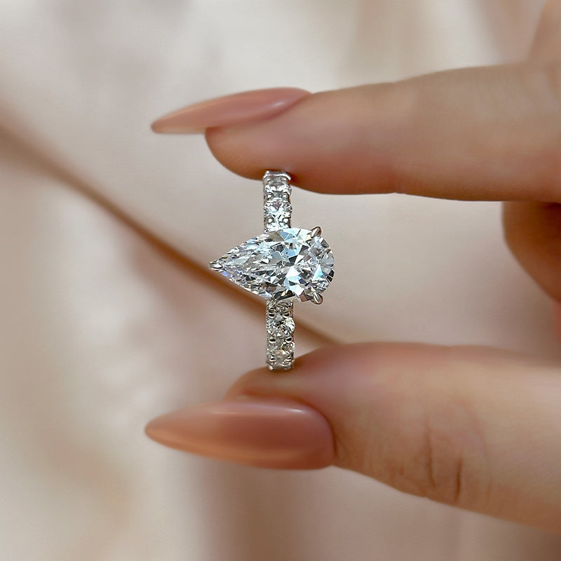 Ahabobo Luxurious 3Ct Pear Cut Engagement Ring In Sterling Silver