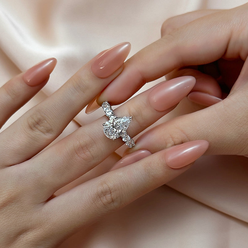 Ahabobo Luxurious 3Ct Pear Cut Engagement Ring In Sterling Silver