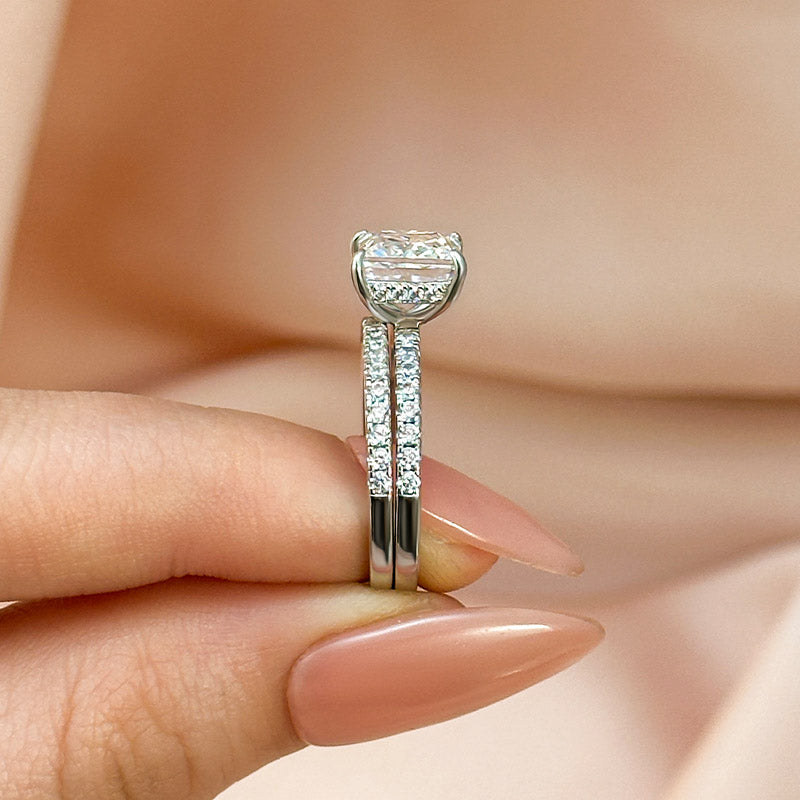 Elegant Square Princess Cut Wedding Ring Set For Women In Sterling Silver