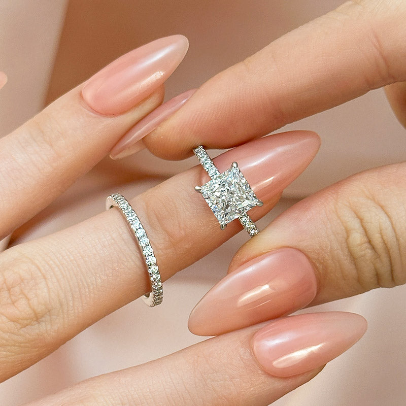 Elegant Square Princess Cut Wedding Ring Set For Women In Sterling Silver