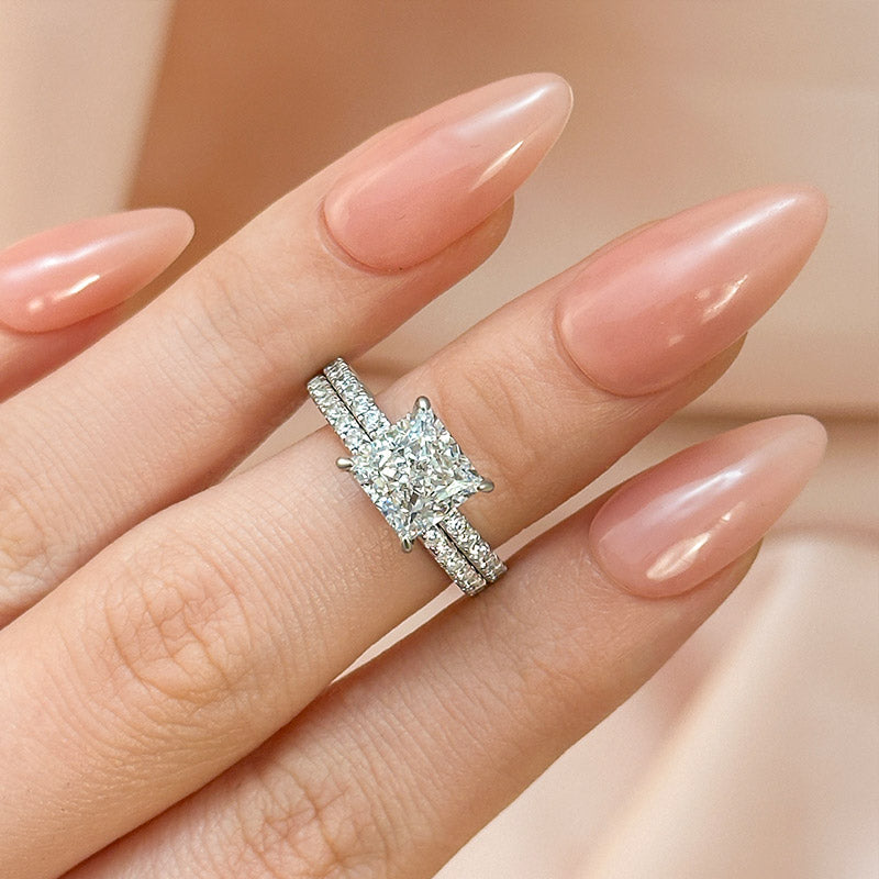 Elegant Square Princess Cut Wedding Ring Set For Women In Sterling Silver