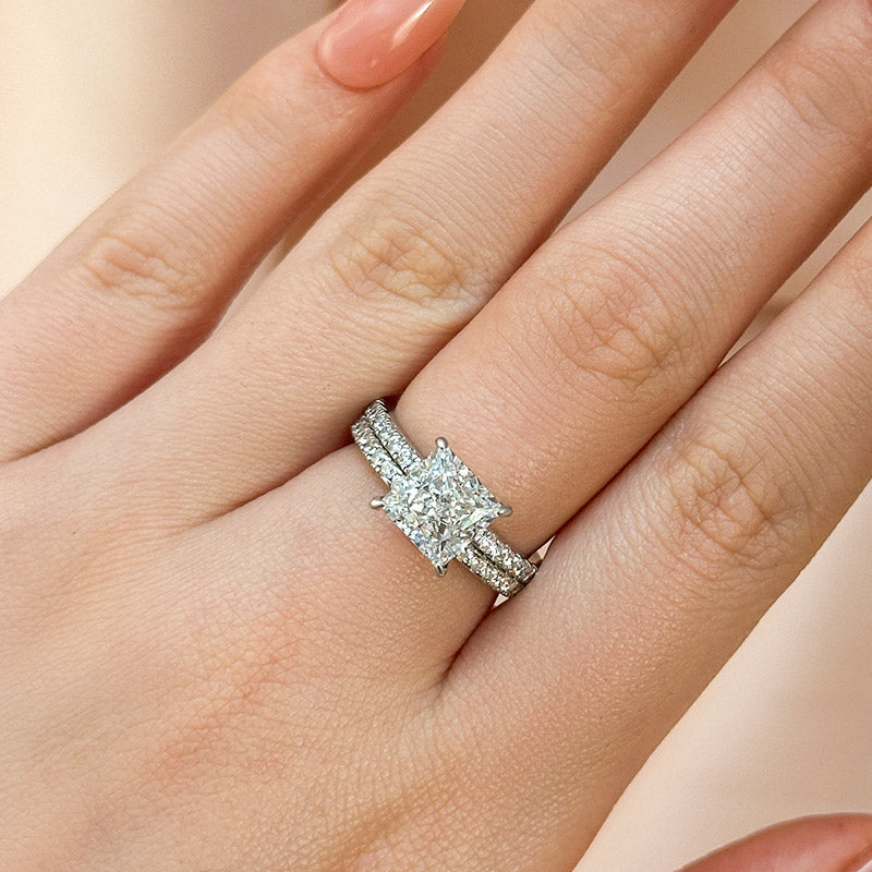 Elegant Square Princess Cut Wedding Ring Set For Women In Sterling Silver