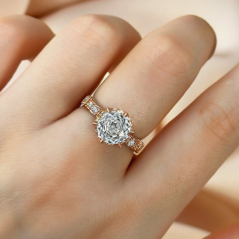 Ahabobo Unique Rose-Shaped Cut Engagement Ring For Women