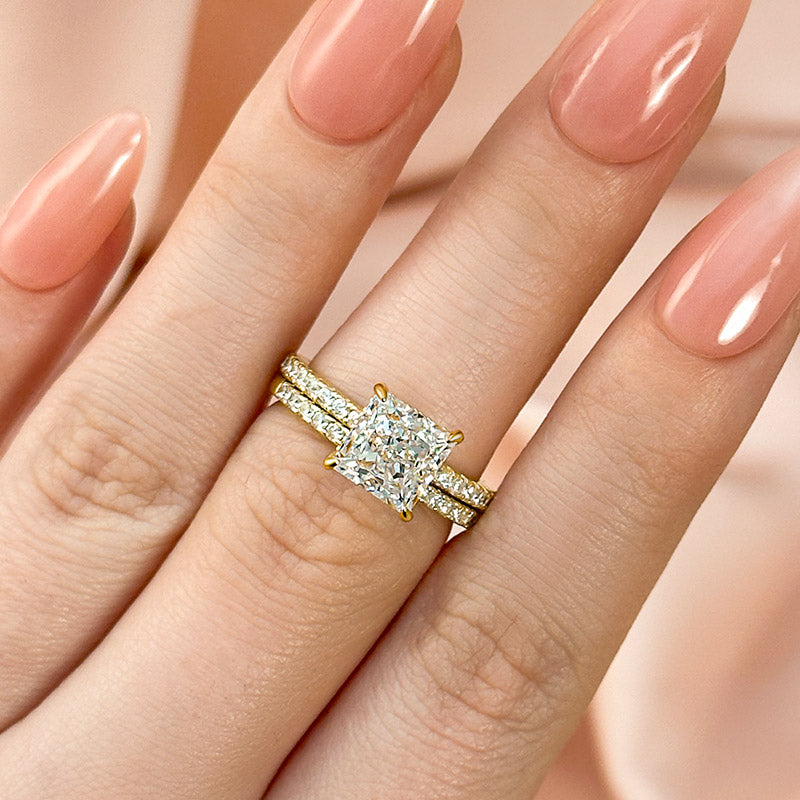 Elegant Square Princess Cut Wedding Ring Set For Women In Sterling Silver