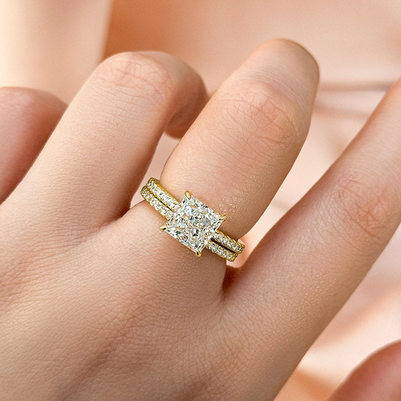 Elegant Square Princess Cut Wedding Ring Set For Women In Sterling Silver