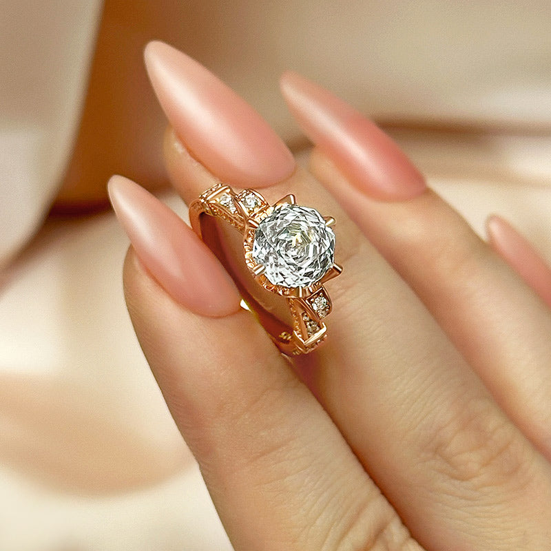 Ahabobo Unique Rose-Shaped Cut Engagement Ring For Women
