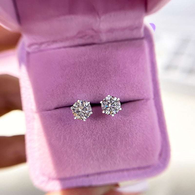 1.0Ct Moissanite Classic 2.0 Carat Round Cut Stud Earrings