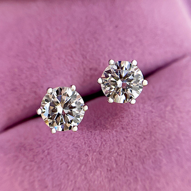 1.0Ct Moissanite Classic 2.0 Carat Round Cut Stud Earrings