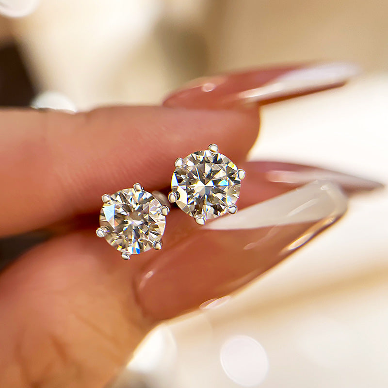 1.0Ct Moissanite Classic 2.0 Carat Round Cut Stud Earrings