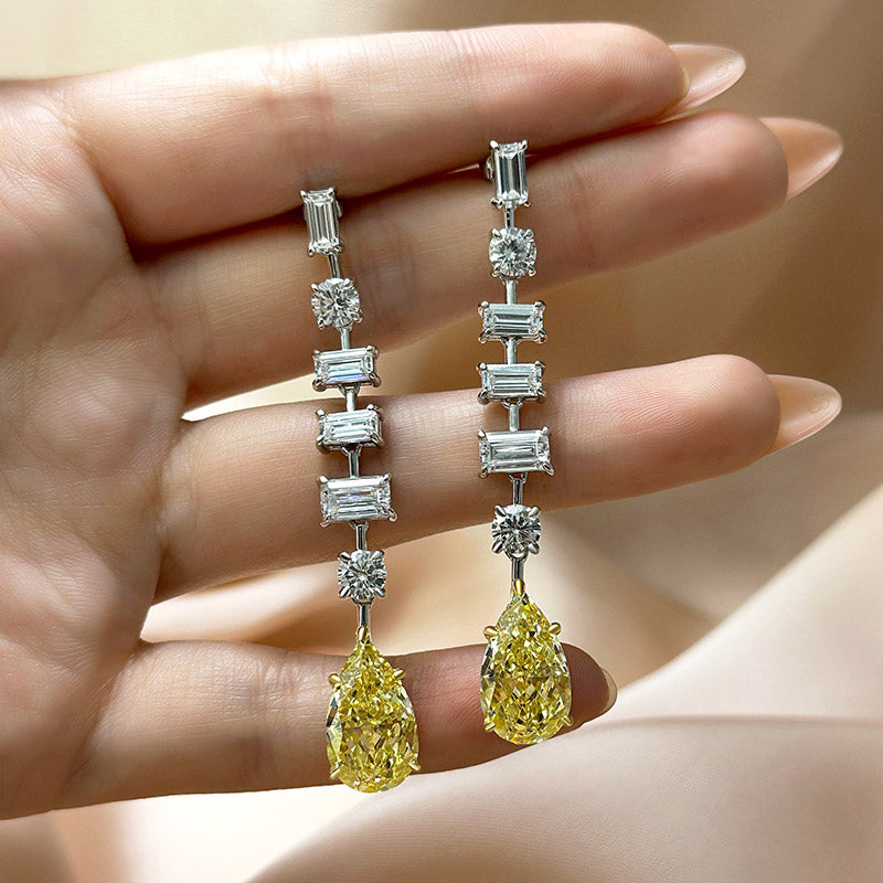 7.8Ct Dainty Pear Cut Yellow Stone Drop Earrings