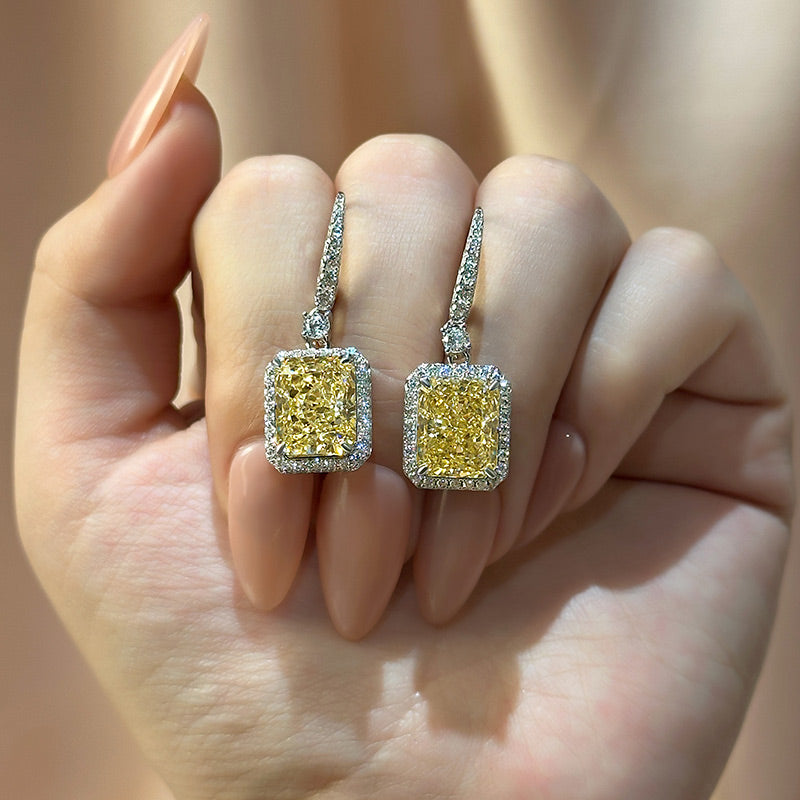 5.0Ct Yellow Stone Radiant Cut Women's Earrings