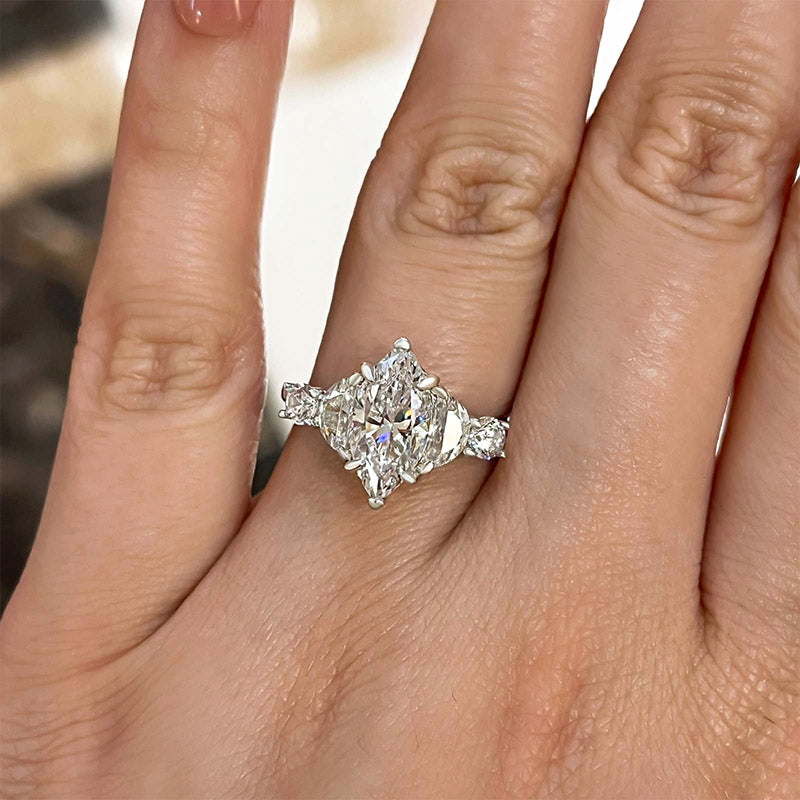 Stunning Marquise Cut Three Stone Engagement Ring In Sterling Silver