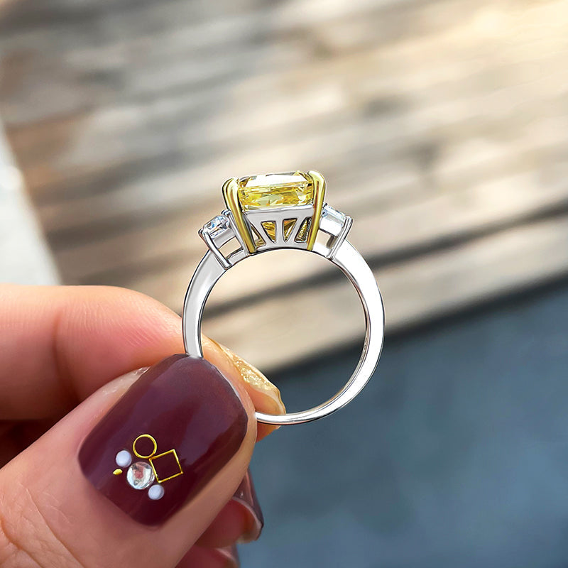 Yellow Sapphire Three Stone Radiant Cut Engagement Ring