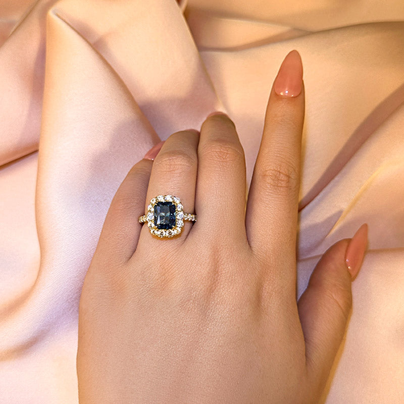Gorgeous Yellow Gold Halo Radiant Cut Montana Blue Sapphire Engagement Ring