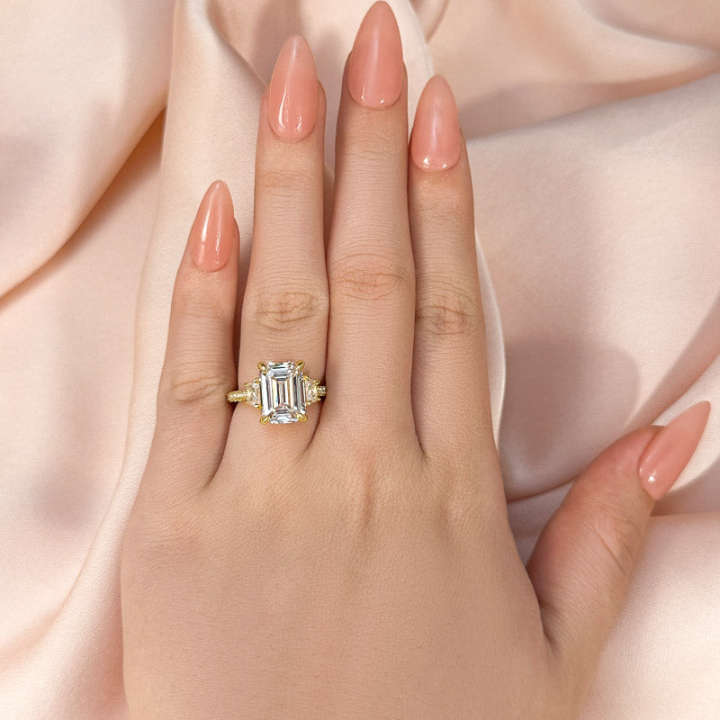 Ahabobo Stunning Emerald Cut Three Stone Engagement Ring In Sterling Silver