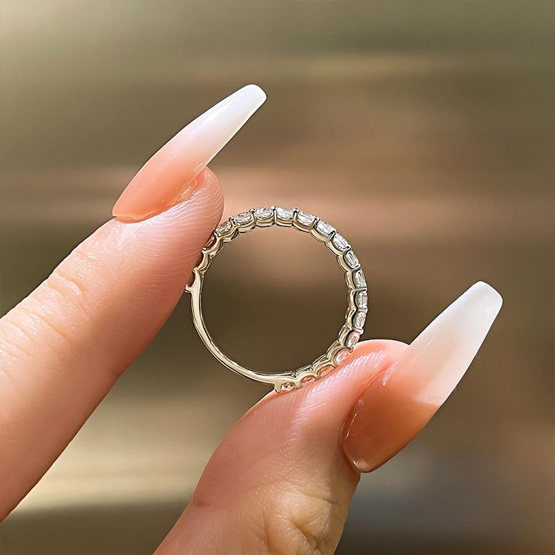 Elegant Round Cut Half Eternity Wedding Band In Sterling Silver