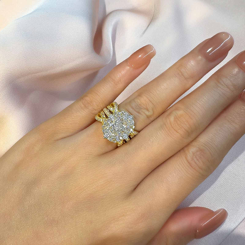Vintage 3.5 Carat Halo Radiant Cut Insert Wedding Ring Set Travel Ring For Women In Sterling Silver