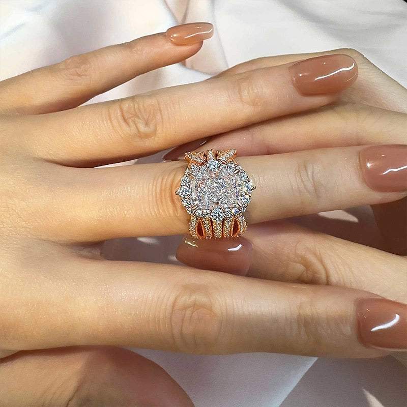 Vintage 3.5 Carat Halo Radiant Cut Insert Wedding Ring Set Travel Ring For Women In Sterling Silver
