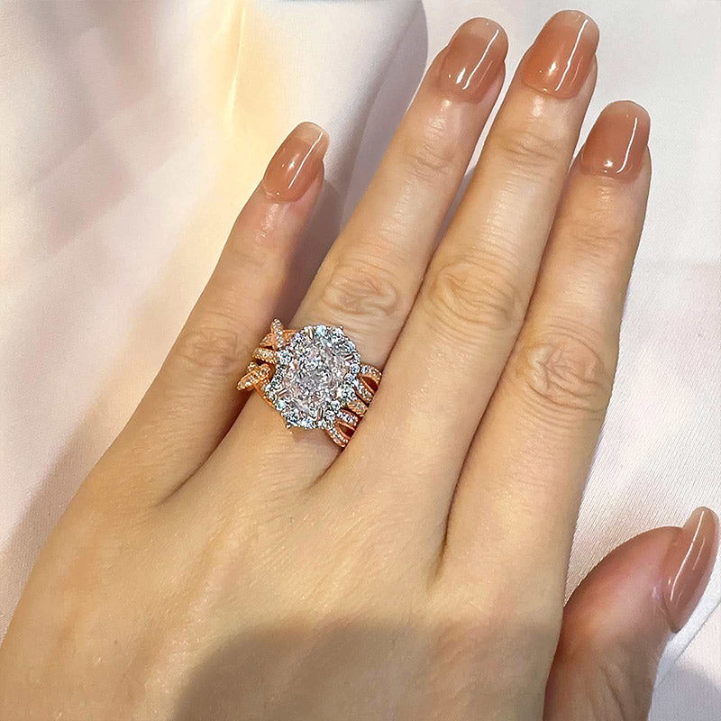 Vintage 3.5 Carat Halo Radiant Cut Insert Wedding Ring Set Travel Ring For Women In Sterling Silver