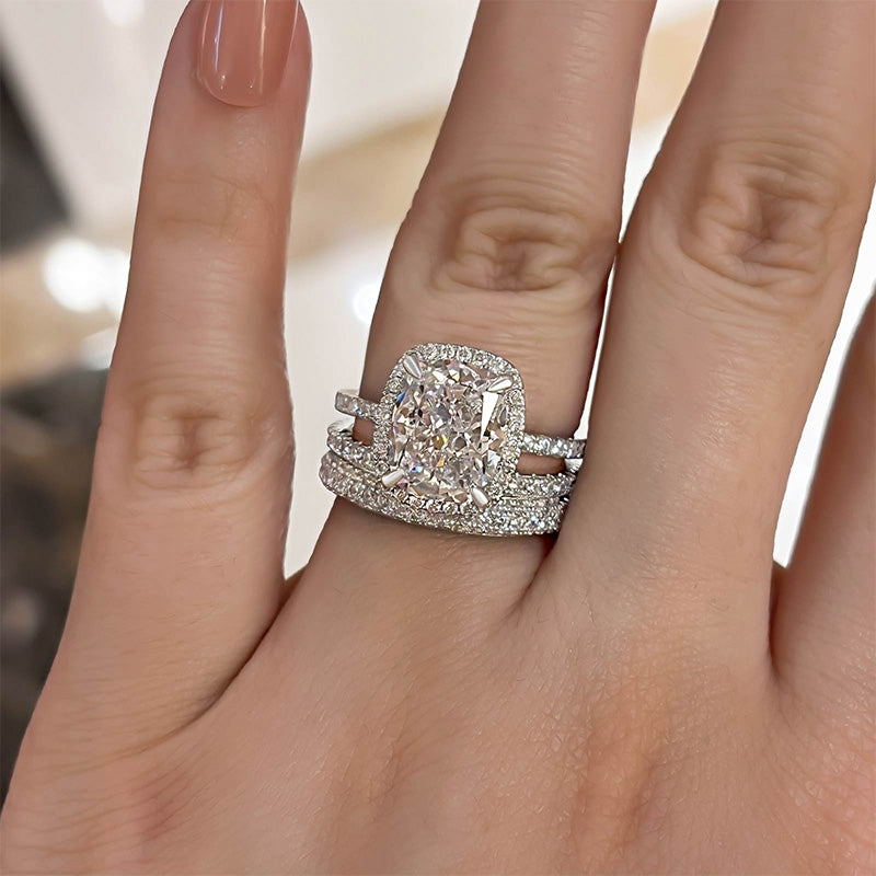 Exclusive Halo Cushion Cut 3PC Wedding Set In Sterling Silver
