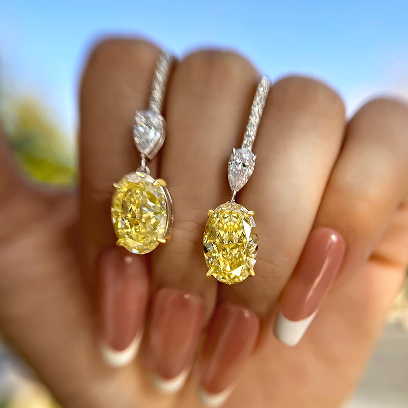 3.5Ct Luxury Two-tone Oval Cut Yellow Sapphire Earrings for Women In Sterling Silver