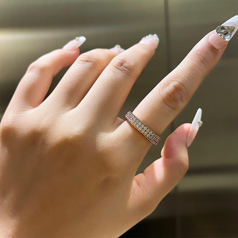 Sparkle Rose Gold Half Round Cut Women's Wide Wedding Band In Sterling Silver