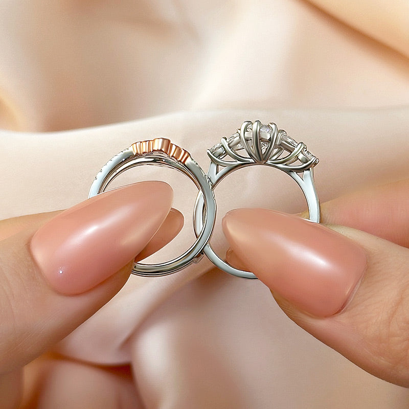 Ahabobo Vintage Marquise Cut Wedding Ring Set With Insert Wedding Band