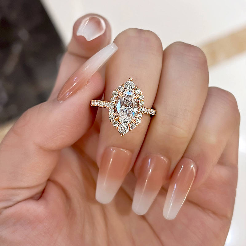 Unique Design Halo Oval Cut Sona Simulated Diamond Engagement Ring In Sterling Silver