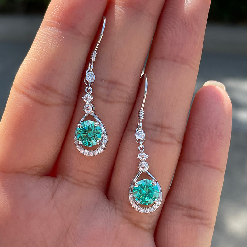 1.0Ct Stunning Round Cut Paraiba Tourmaline Drop Earrings In Sterling Silver
