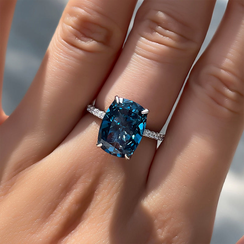 Montana Blue Yoga Sapphire Cushion Cut Exclusive Engagement Ring