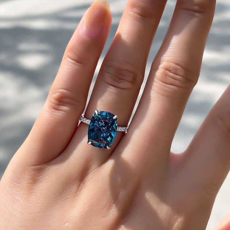 Montana Blue Yoga Sapphire Cushion Cut Exclusive Engagement Ring