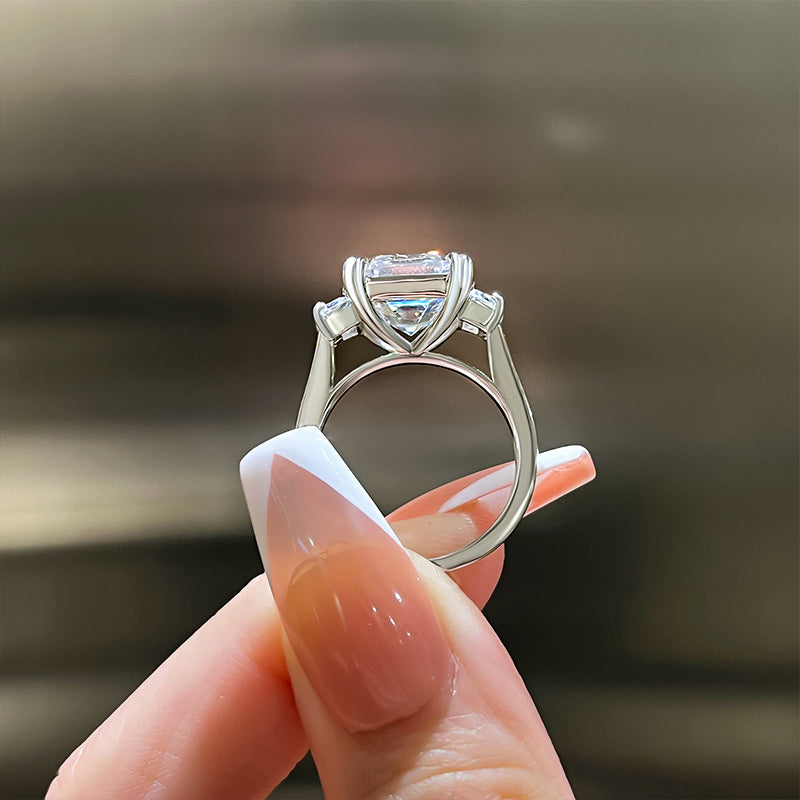 Exclusive Asscher Cut Three Stone Women's Engagement Ring In Sterling Silver