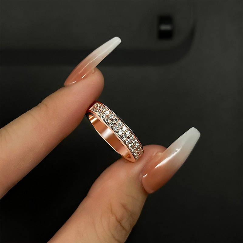 Sparkle Rose Gold Half Round Cut Women's Wide Wedding Band In Sterling Silver