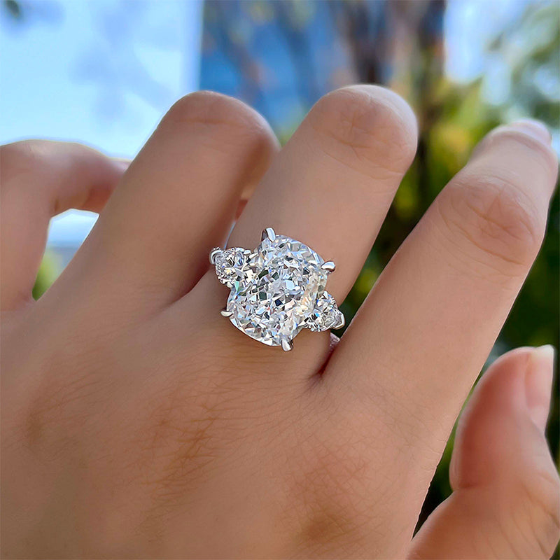 Gorgeous Cushion Cut Three Stone Engagement Ring In Sterling Silver