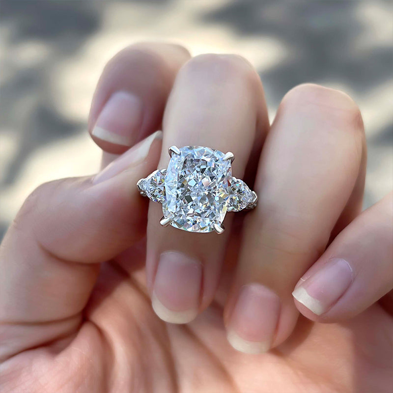 Gorgeous Cushion Cut Three Stone Engagement Ring In Sterling Silver