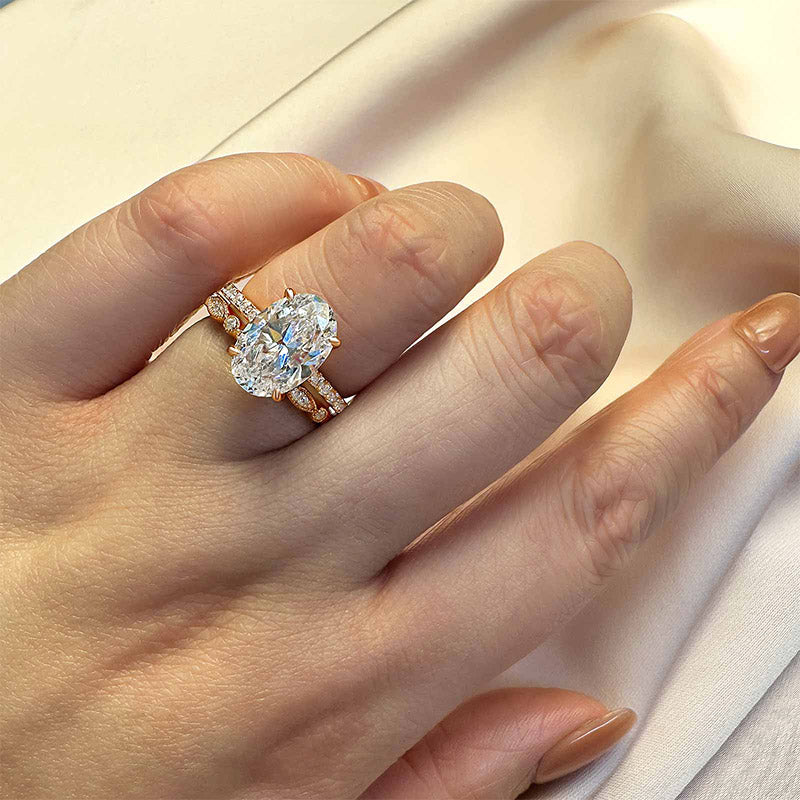 Ahabobo Unique Rose Gold Oval Cut Wedding Ring Set