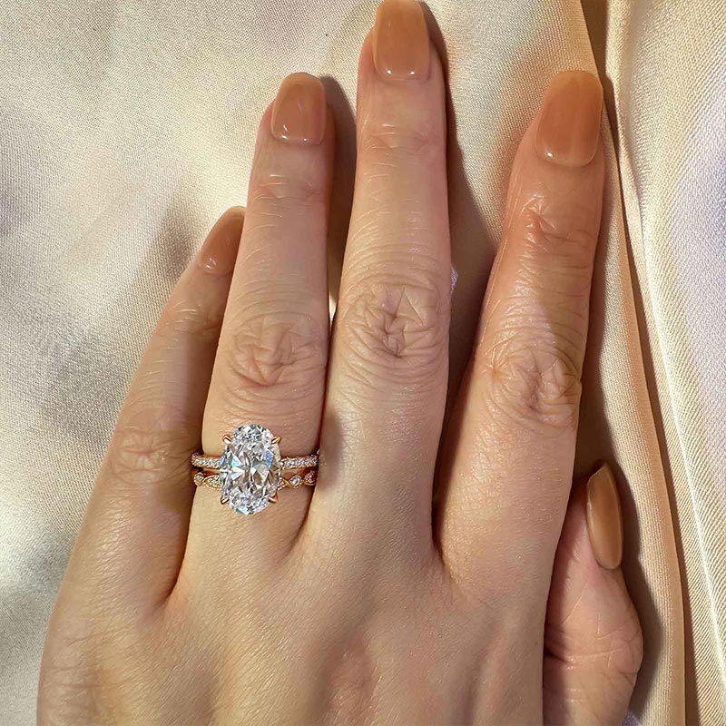 Ahabobo Unique Rose Gold Oval Cut Wedding Ring Set