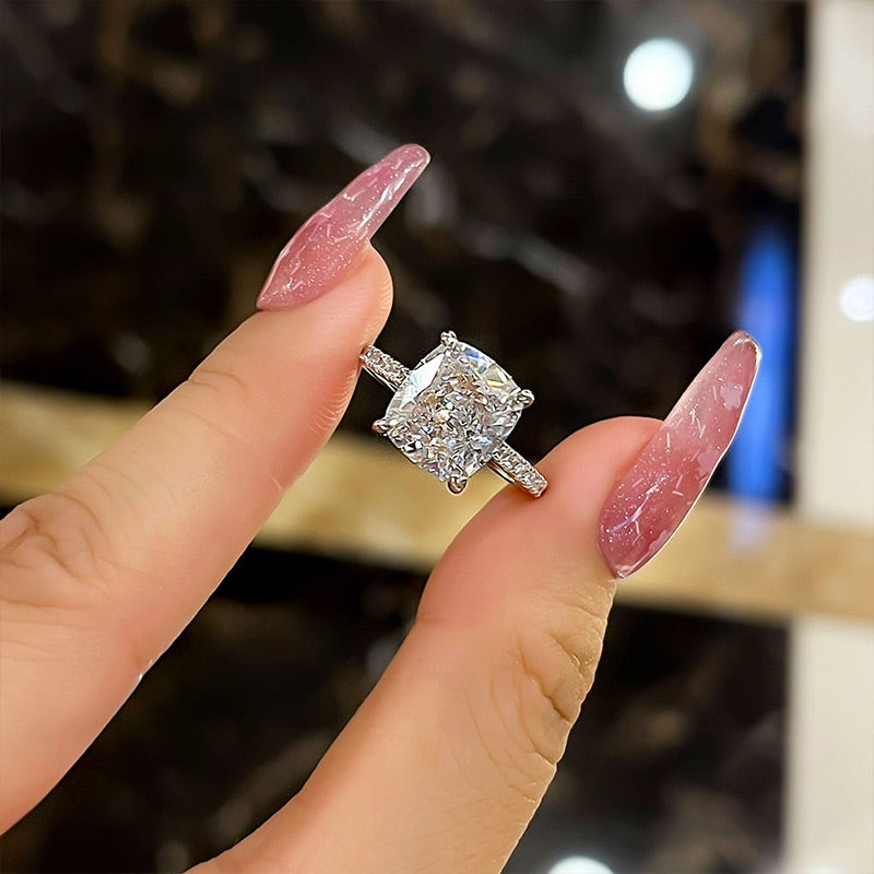 Exclusive Cushion Cut Women's Engagement Ring In Sterling Silver