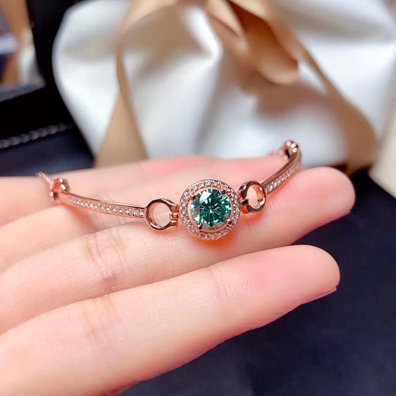 Romantic Rose Gold Round Cut Paraiba Tourmaline Bracelet In Sterling Silver